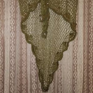 Olive Green 100% Beadwork Shawl Scalloped Edge